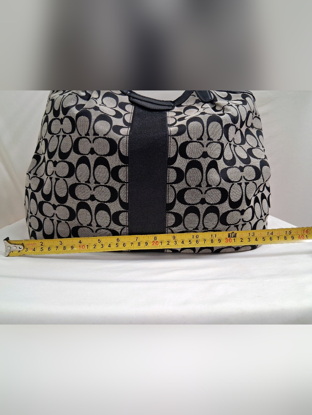 Coach F28503 Devin Signature Stripe Gray And Black Jacquard Shoulder Bag - Picture 6 of 16